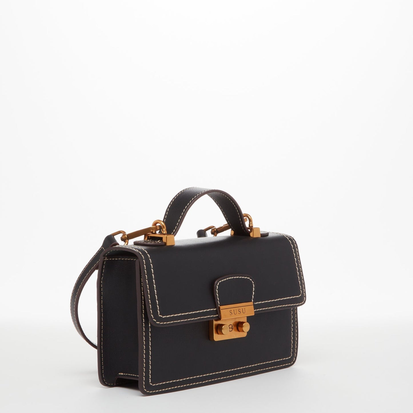 SUSU Black Purse Leather Small Crossbody Bag Cute Women's Handbag
